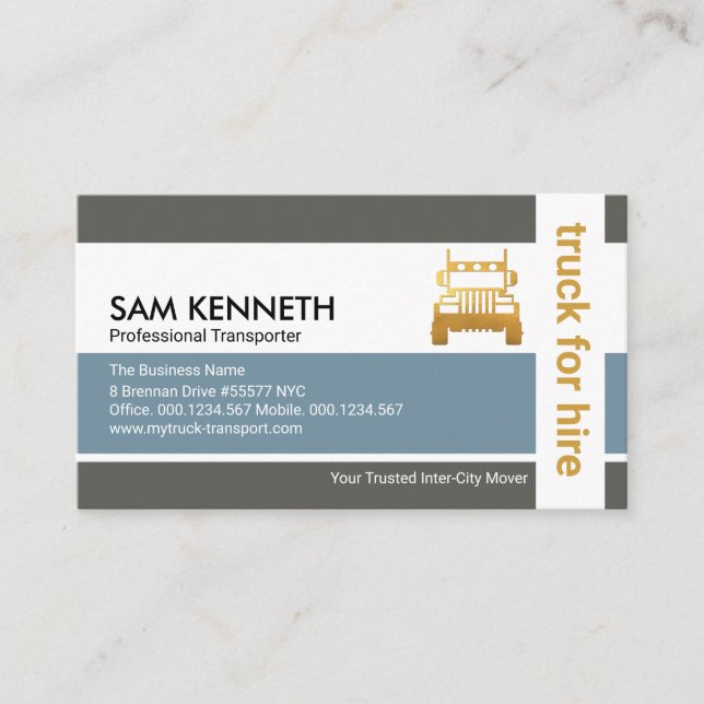 Stylish Simple Grey Columns Semi Truck Driver Business Card (Front)
