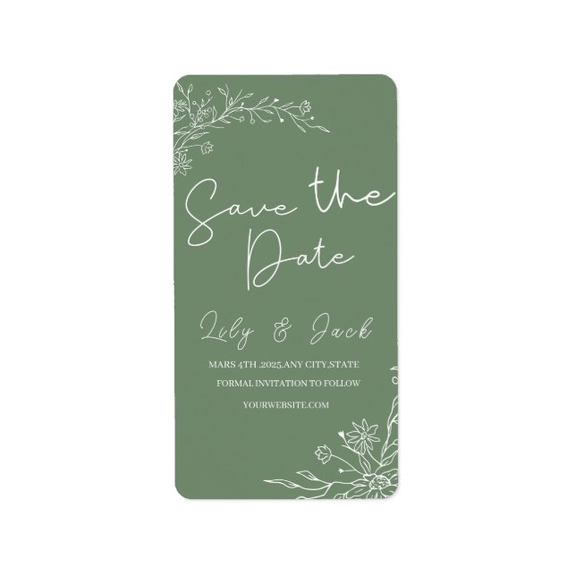 Stylish simple minimal Elegant modern sage green Label (Front)