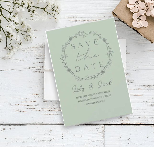 Stylish simple minimal Elegant modern sage green Save The Date (Creator Uploaded)