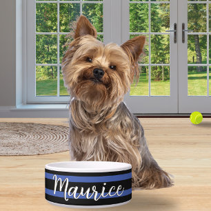 Stylish Simple Modern Blue Black Striped Dog Food Bowl