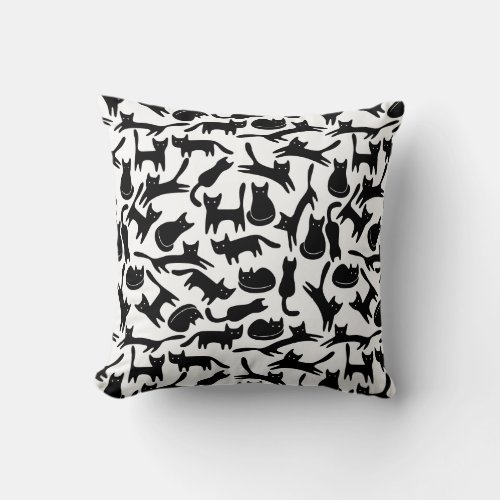Stylish Simple Modern Cool Black Cats on White Throw Pillow