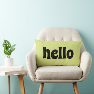 STYLISH SIMPLE MODERN CUSTOM HELLO NEON GREEN LUMBAR PILLOW