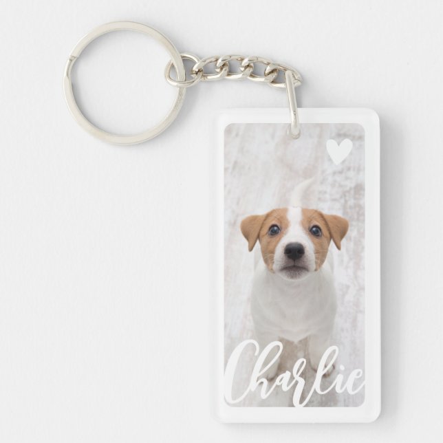 Stylish Simple Modern Dog Lover Heart 2 Photo Keychain (Front)