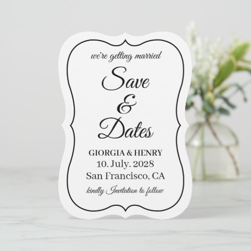 STYLISH SIMPLE MODERN MINIMLIST WHITE & BLACK SAVE THE DATE