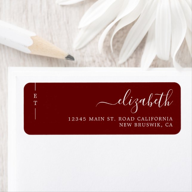 Stylish Simple Monogram Burgundy Red Label (Insitu)