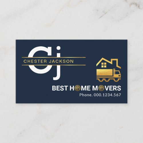 Stylish Simple Monogram Gold Lines Home Mover Business Card