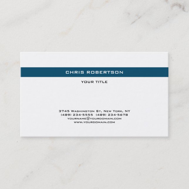 Stylish Simple Ocean Blue White Minimalist Business Card (Front)