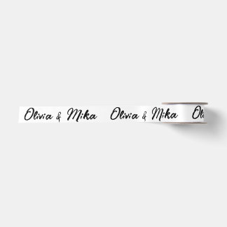 STYLISH SIMPLE PERSONALIZED NAME WEDDING WHITE SATIN RIBBON
