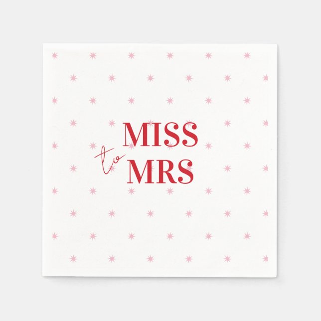 Stylish Simple Pink Red Stars Bridal Miss to Mrs Napkins (Front)