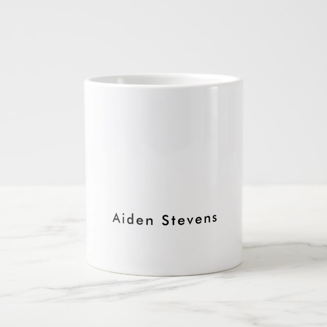 Stylish Simple Plain Black & White Minimalist Giant Coffee Mug (Front)