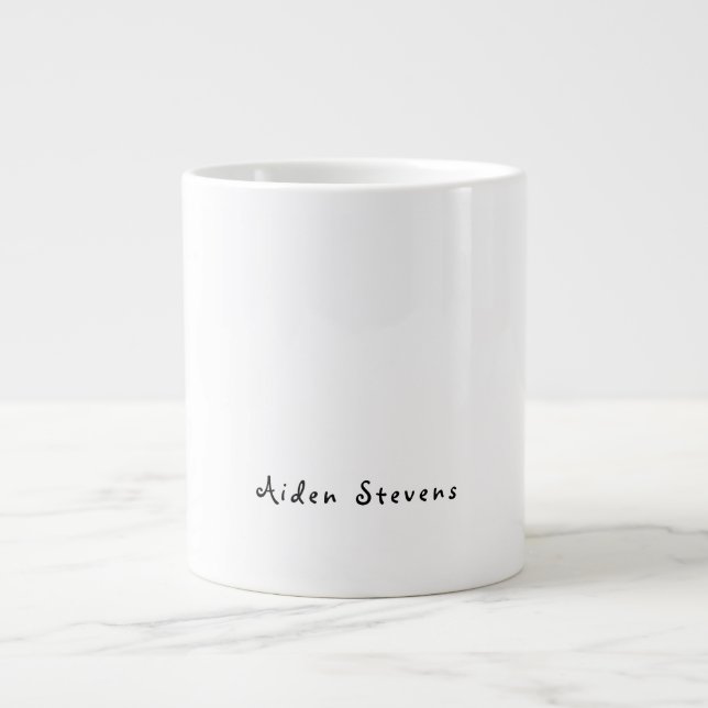 Stylish Simple Plain Black & White Minimalist Giant Coffee Mug (Front)