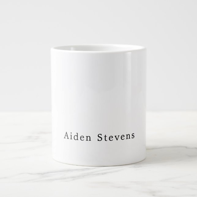 Stylish Simple Plain Black & White Minimalist Giant Coffee Mug (Front)
