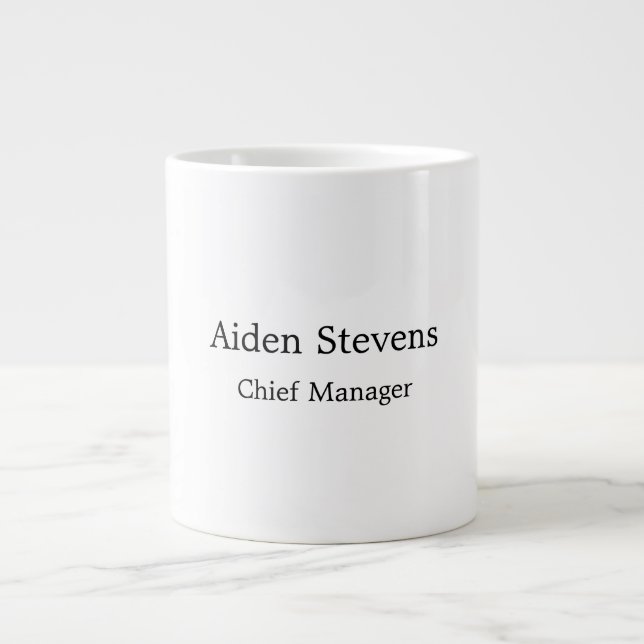 Stylish Simple Plain Black & White Minimalist Giant Coffee Mug (Front)