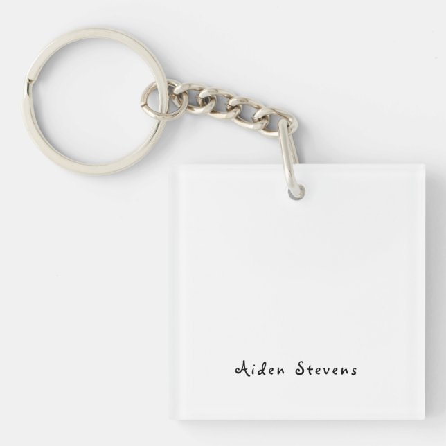 Stylish Simple Plain Black & White Minimalist Keychain (Front)