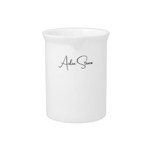Stylish Simple Plain Black & White Minimalist Name Beverage Pitcher