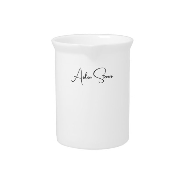 Stylish Simple Plain Black & White Minimalist Name Beverage Pitcher (Front)