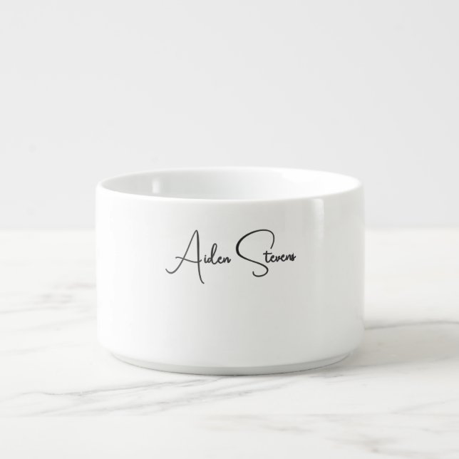 Stylish Simple Plain Black & White Minimalist Name Bowl (Center)