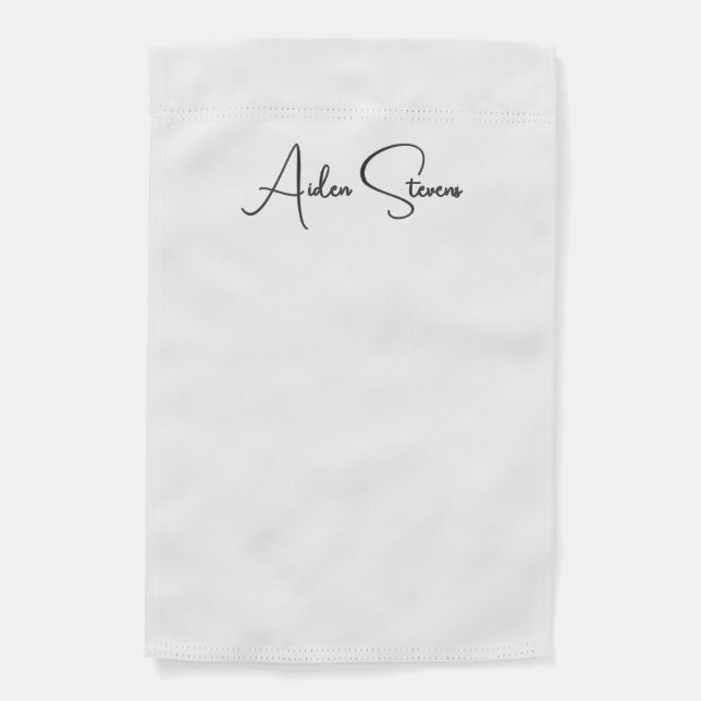 Stylish Simple Plain Black & White Minimalist Name Garden Flag (Front)