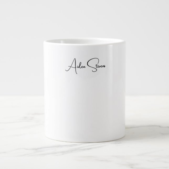Stylish Simple Plain Black & White Minimalist Name Giant Coffee Mug (Front)