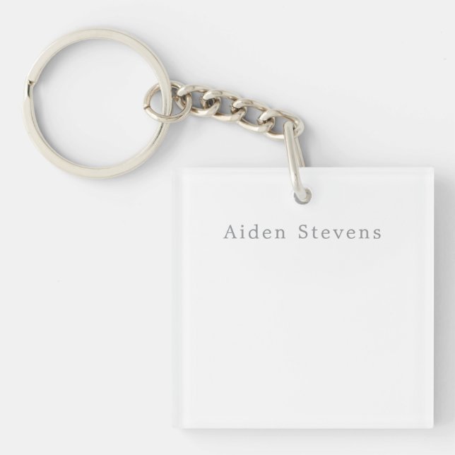 Stylish Simple Plain Black & White Minimalist Name Keychain (Front)