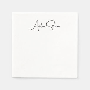 Stylish Simple Plain Black & White Minimalist Name Napkins