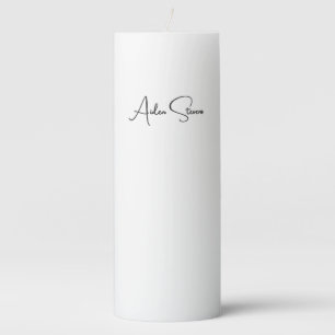 Stylish Simple Plain Black & White Minimalist Name Pillar Candle