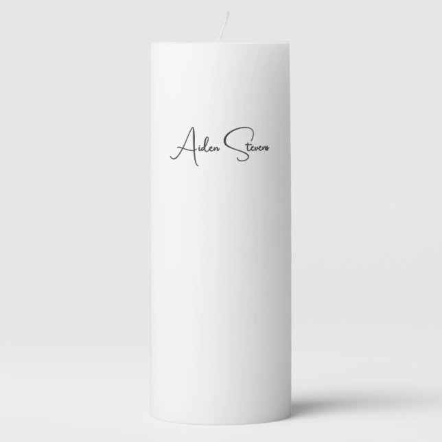 Stylish Simple Plain Black & White Minimalist Name Pillar Candle (Front)