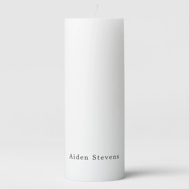 Stylish Simple Plain Black & White Minimalist Name Pillar Candle (Front)