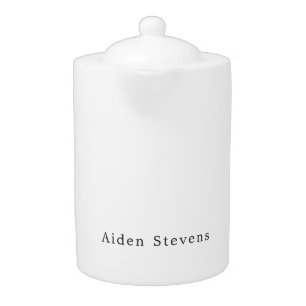 Stylish Simple Plain Black & White Minimalist Name Teapot