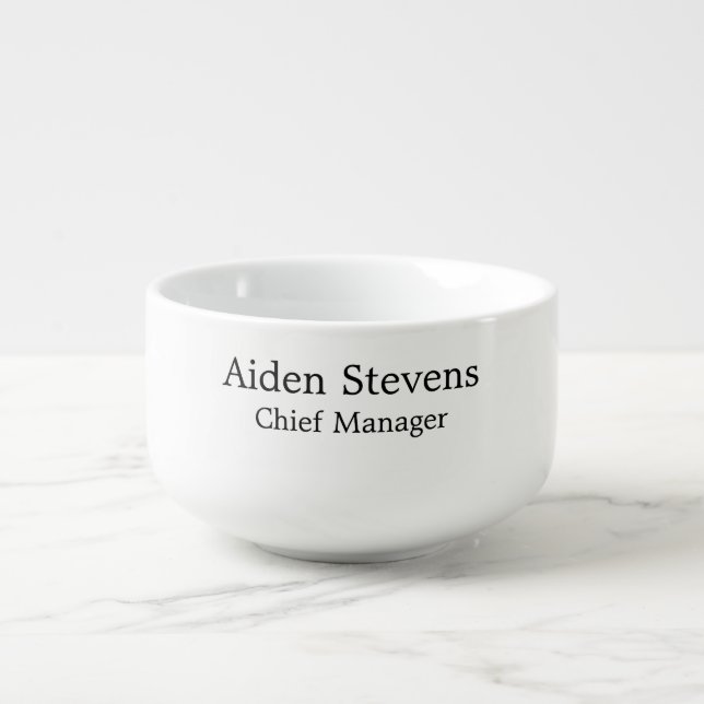 Stylish Simple Plain Black & White Minimalist Soup Mug (Front)