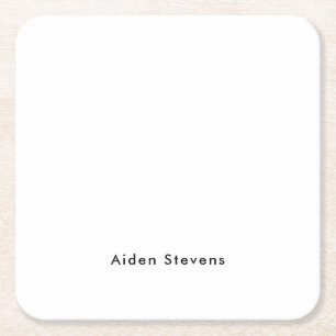 Stylish Simple Plain Black & White Minimalist Square Paper Coaster