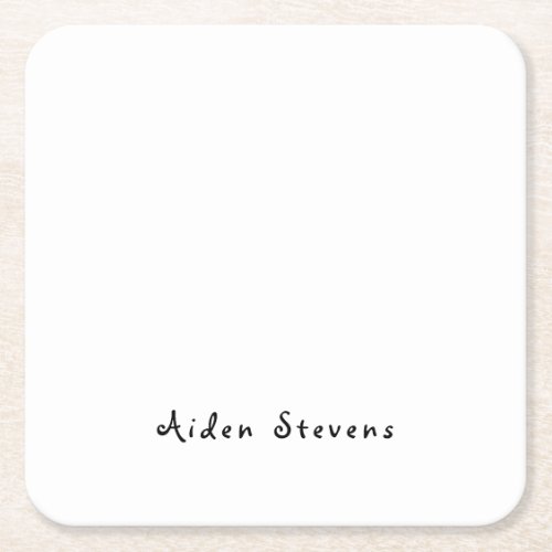 Stylish Simple Plain Black  White Minimalist Square Paper Coaster