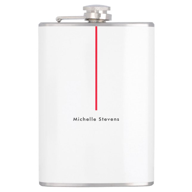 Stylish Simple Plain Black & White Red Minimalist Flask (Front)