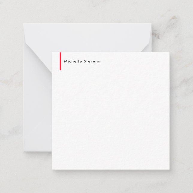 Stylish Simple Plain Black & White Red Minimalist Note Card (Front)