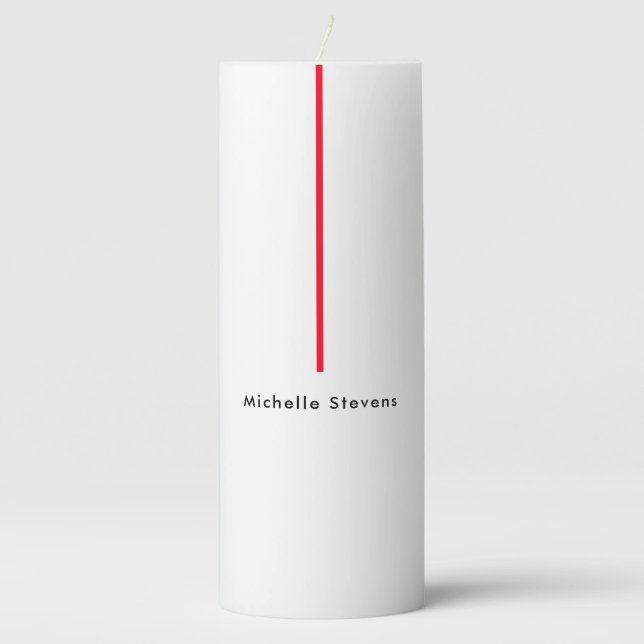 Stylish Simple Plain Black & White Red Minimalist Pillar Candle (Front)
