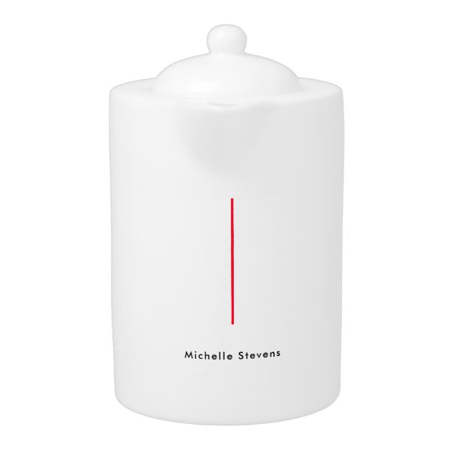 Stylish Simple Plain Black & White Red Minimalist Teapot (Front)