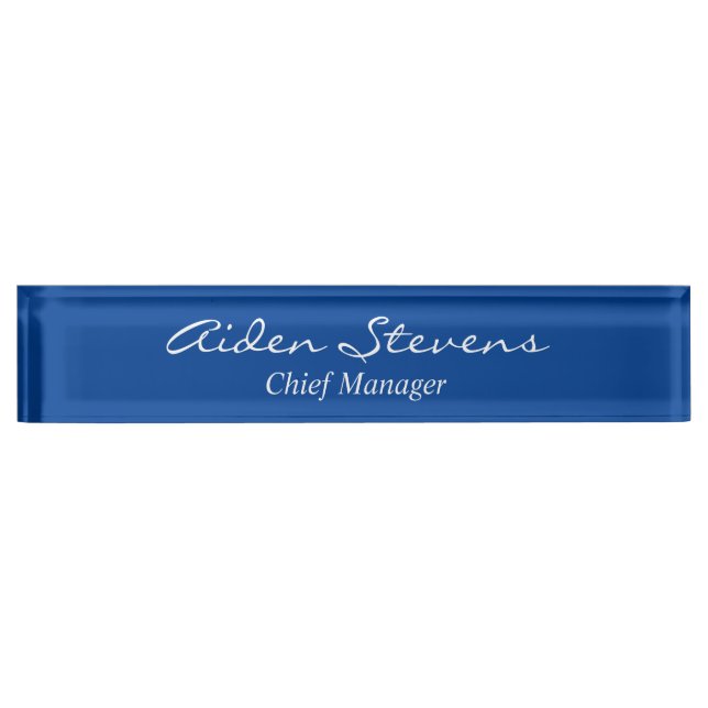 Stylish Simple Plain Deep Blue Minimalist Desk Name Plate (Front)