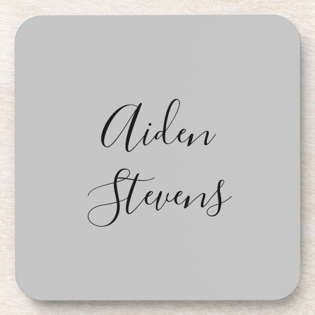 Stylish Simple Plain Grey Minimalist Calligraphy Beverage Coaster (Front)