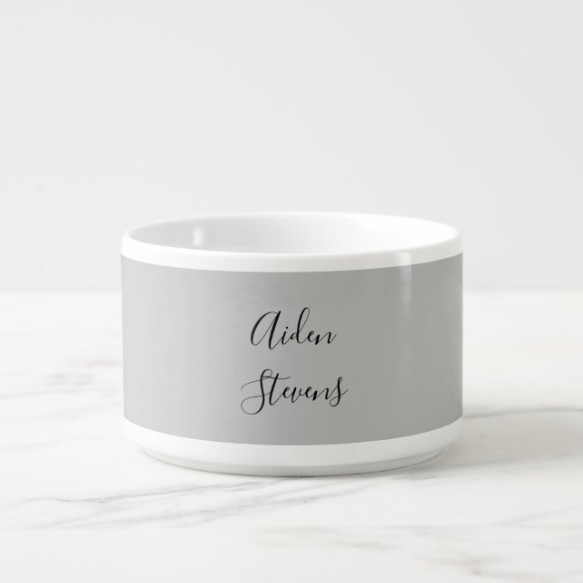Stylish Simple Plain Grey Minimalist Calligraphy Bowl (Center)