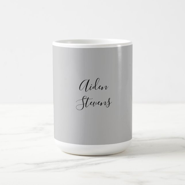 Stylish Simple Plain Grey Minimalist Calligraphy Coffee Mug (Center)