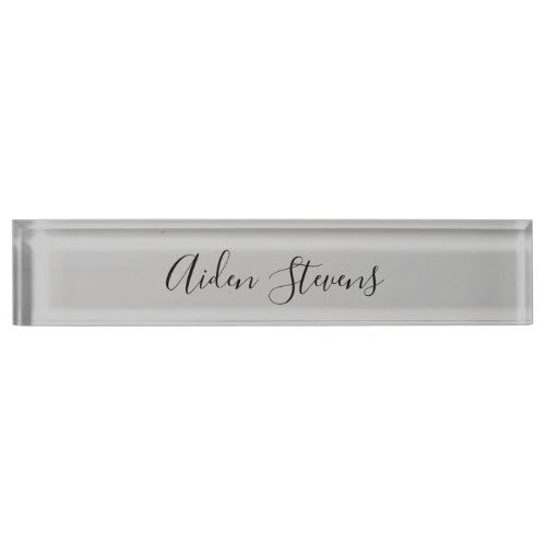 Stylish Simple Plain Grey Minimalist Calligraphy Desk Name Plate