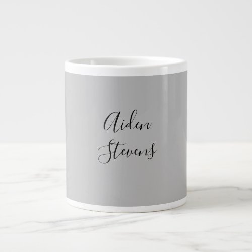 Stylish Simple Plain Grey Minimalist Calligraphy Giant Coffee Mug