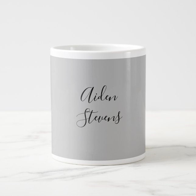 Stylish Simple Plain Grey Minimalist Calligraphy Giant Coffee Mug (Front)
