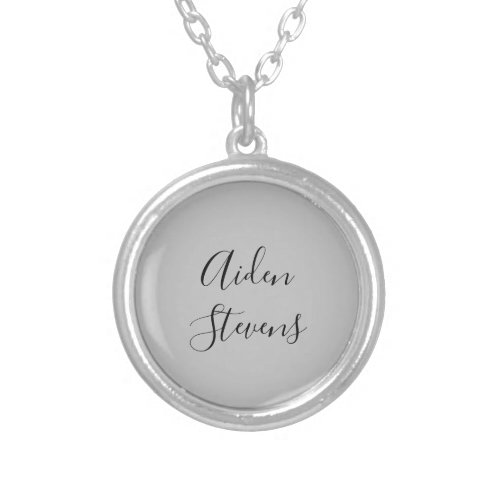 Stylish Simple Plain Grey Minimalist Calligraphy Silver Plated Necklace