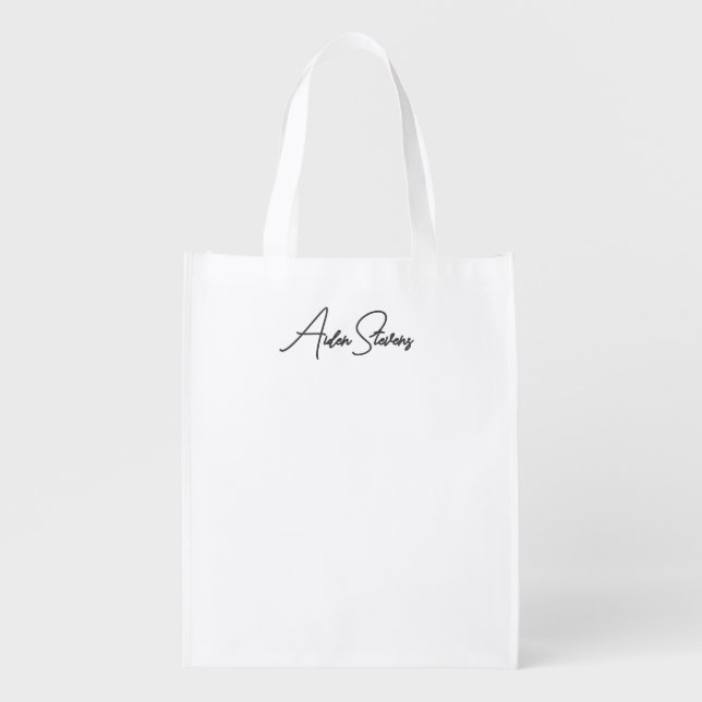 Stylish Simple Plain Handwriting Minimalist Name Grocery Bag (Front)
