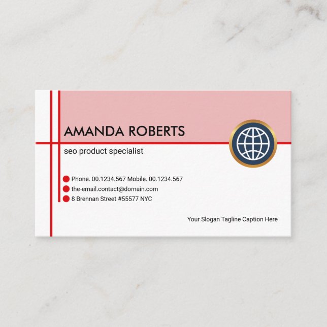 Stylish Simple Red Crisscross Line SEO Marketing Business Card (Front)