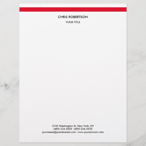 Stylish Simple Red Line White Minimalist Modern Letterhead
