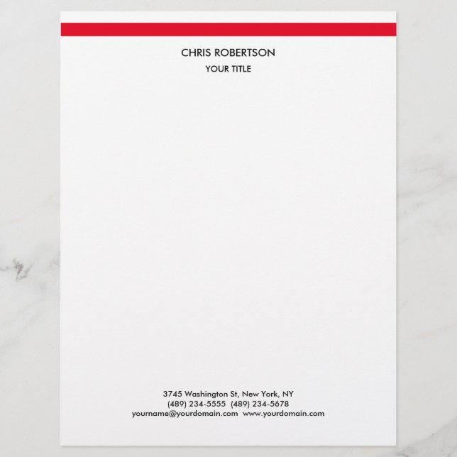 Stylish Simple Red Line White Minimalist Modern Letterhead (Front)