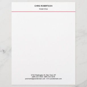 Stylish Simple Red Line White Minimalist Modern Letterhead