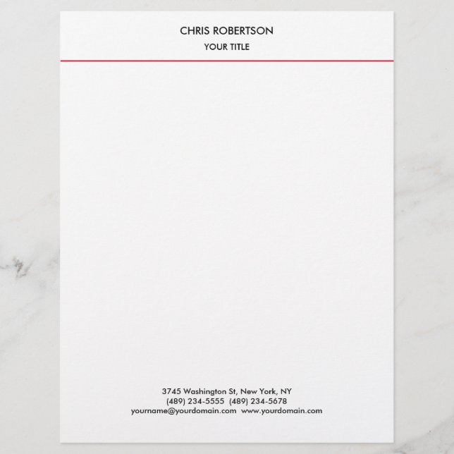 Stylish Simple Red Line White Minimalist Modern Letterhead (Front)